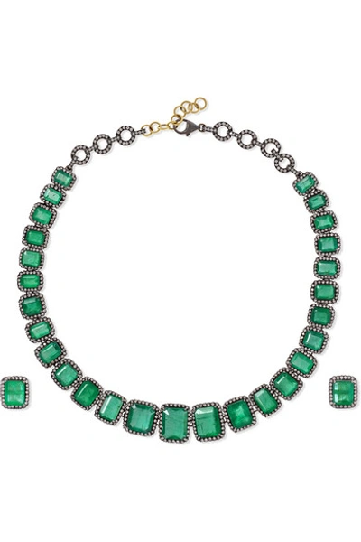 Amrapali 18-karat Blackened Gold, Emerald And Diamond Necklace And Earrings Set