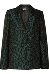 Anine Bing Madeleine Double-breasted Leopard-jacquard Blazer In Emerald