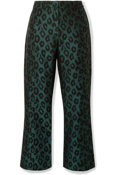 Anine Bing Cindy Leopard-jacquard Slim-leg Trousers In Emerald