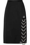 CHRISTOPHER KANE EMBELLISHED LEATHER-TRIMMED SATIN SKIRT