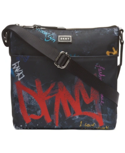 Dkny Gigi Graffiti Logo North-south Crossbody, Created For Macy's In Black/multi/silver