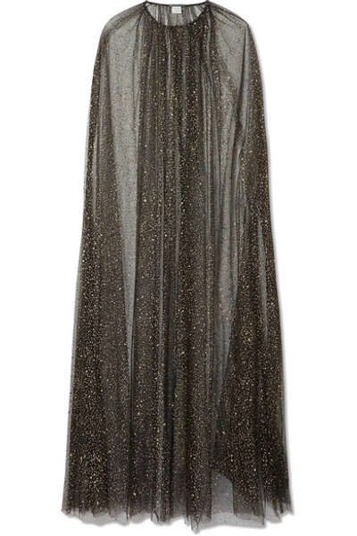 Monique Lhuillier Brie Glittered Tulle Cape In Black