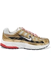 Nike P-6000 Metallic Leather And Mesh Sneakers In Gold