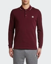 Moncler Maglia Long-sleeve Flag Trimmed Regular Fit Polo Shirt In Dark Red