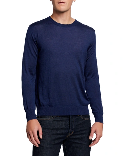 Charvet Men's Solid Cashmere-silk Crewneck Sweater In Navy