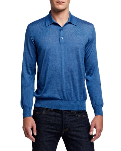 Charvet Men's Solid Long-sleeve Polo Shirt In Blue
