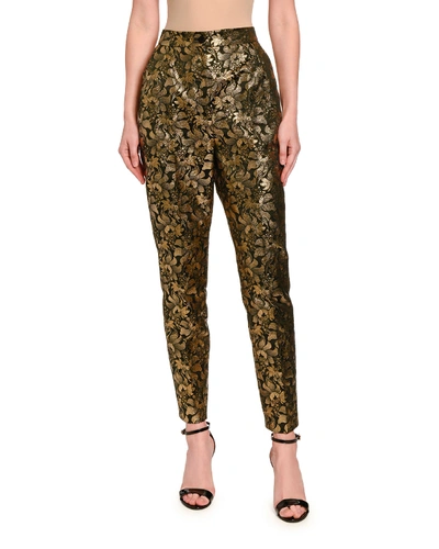 Dolce & Gabbana High Waist Lamé Jacquard Pants In Gold