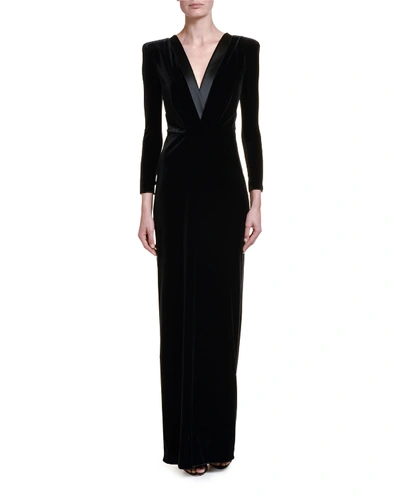 Giorgio Armani Satin-trim Velvet V-neck Gown In Black