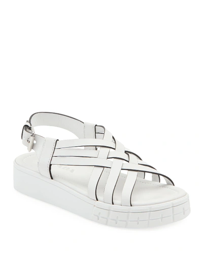 Prada Platform Crisscross Sandals In White