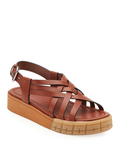 Prada Platform Crisscross Sandals In Brown