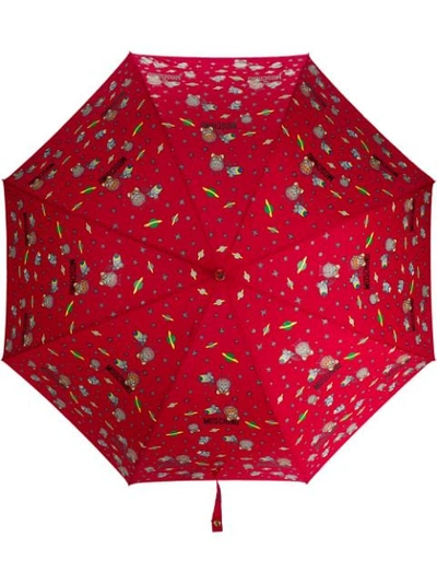 Moschino Space-themed Logo Print Umbrella In Red