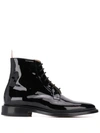 THOM BROWNE BLUCHER PATENT LEATHER BOOTS