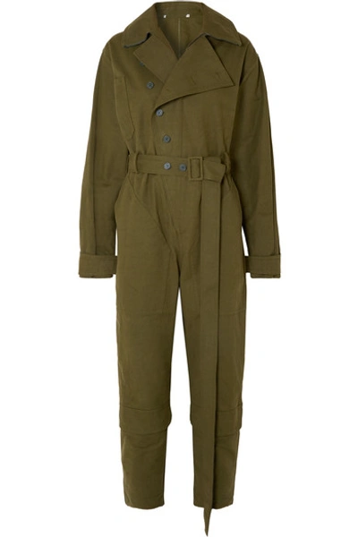 Stella Mccartney Belted Cotton-canvas Jumpsuit In Green