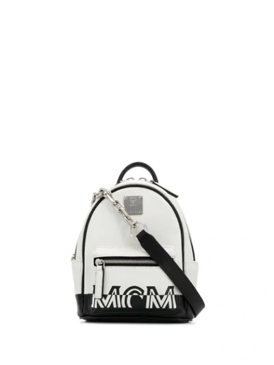 Mcm Mini Crossbody Backpack In Contrast Logo Leather In White