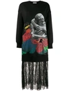 VALENTINO X UNDERCOVER LOVERS PRINT LACE TRIMMED SWEATER DRESS