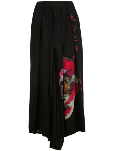 Yohji Yamamoto Printed Wide Leg Trousers In Black