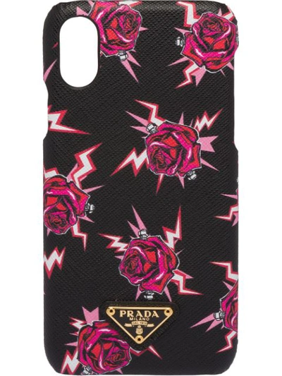 Prada Roses Print Iphone X And Xs Case In Black