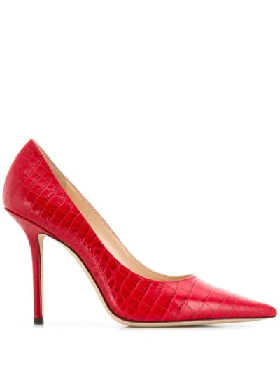 Jimmy Choo Love 100mm Croc-embossed Leather Pumps In Red