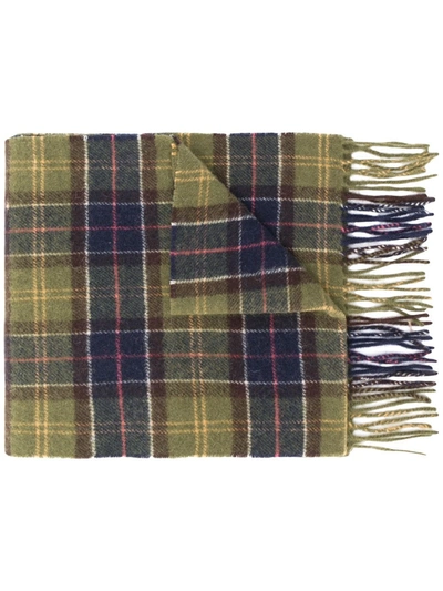 Barbour Tartan Knitted Scarf In Green