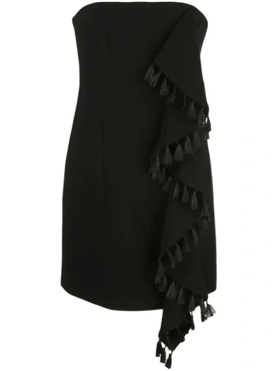 Cinq À Sept Nat Strapless Tassel-trimmed Ruffled Crepe Mini Dress In Black