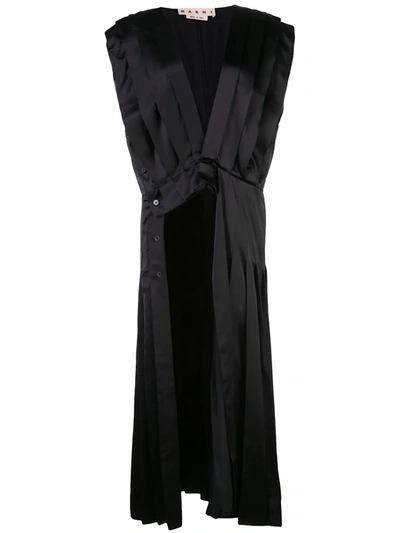 Marni V-neck Pleated Asymmetric Dress In Black