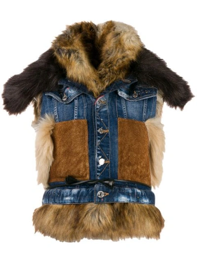 Dsquared2 Mixed Material Denim Gilet In Blue