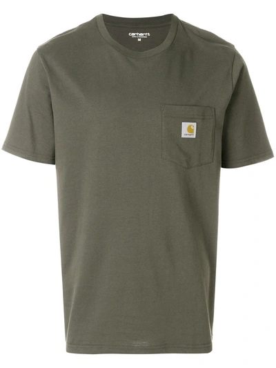 Carhartt S/s T-shirt Pocket With Logo Patch In Green