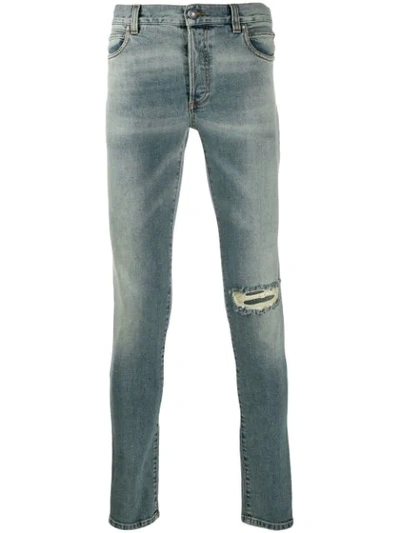 Balmain Distressed Skinny Jeans In Blue