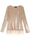 ALISON BRETT FEATHER-EMBELLISHED SEQUINED TOP
