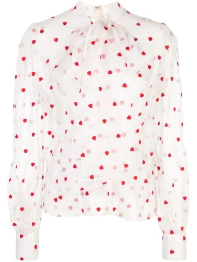 Brock Collection Panter Scarf-detailed Heart-print Silk-blend Blouse In White