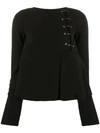 JUST CAVALLI FLARED LACE UP DETAIL BLOUSE