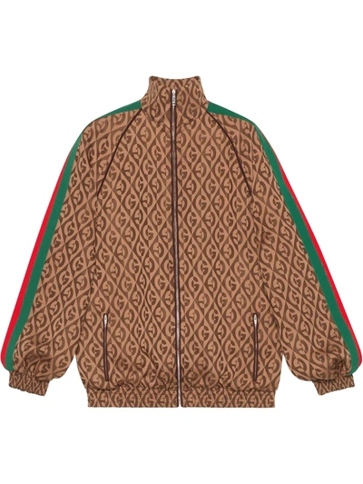 Gucci Gg Rhombus Jacquard Jersey Jacket In Brown