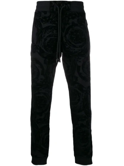 Versace Jeans Couture Flocked Paisley Track Trousers In Black
