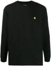 Carhartt Chase T-shirt With Crew Neck And Long Sleeves In Black