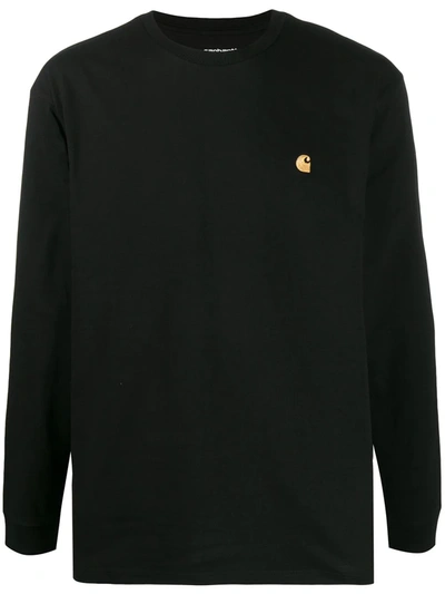 Carhartt Chase T-shirt With Crew Neck And Long Sleeves In Black