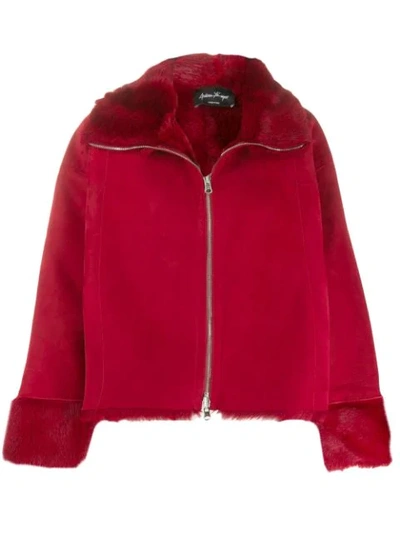 Andrea Ya'aqov Zipped Shearling Jacket In Red