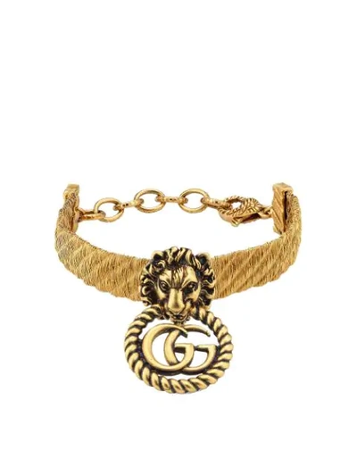 Gucci Gg 狮子头造型手链 In Gold