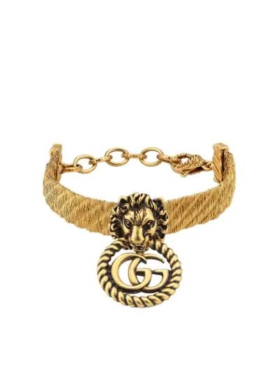 Gucci Lion Head Bracelet With Double G In Gold