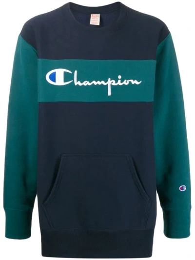 Champion Two-tone Embroidered Logo Sweatshirt In Blue
