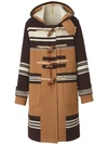 BURBERRY HOODED STRIPED DUFFLE COAT