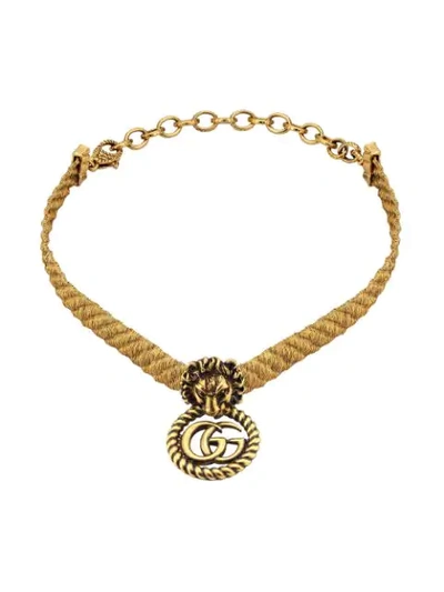 Gucci Lion Head Choker With Double G In Gold