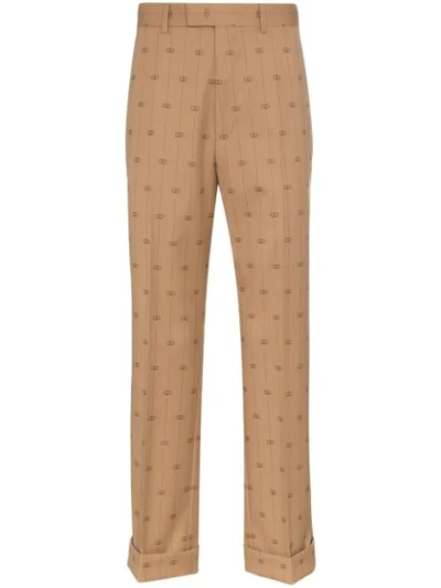 Gucci Tailored Logo Trousers In Brown