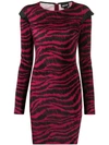 JUST CAVALLI RUFFLED TRIM SCRIBBLE PRINT DRESS