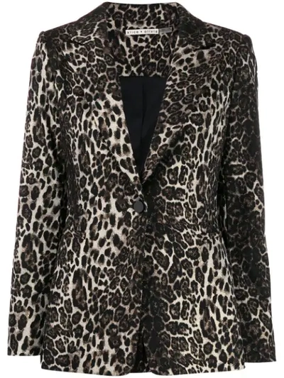 Alice And Olivia Toby Fitted Leopard Print Stretch Cotton Blend Blazer In Brown/multi