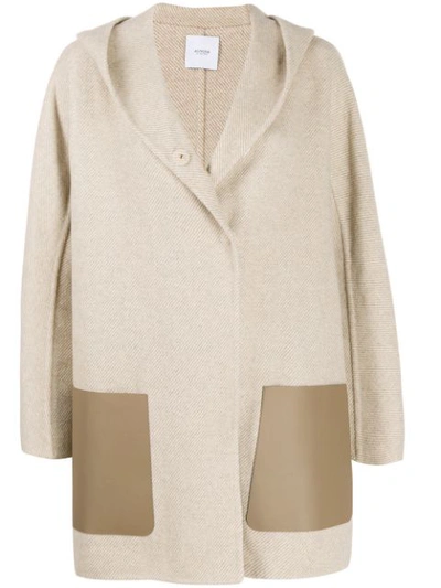 Agnona Hooded Cashmere Twill Coat In Beige