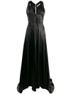 Philosophy Di Lorenzo Serafini V-neck Waxed Satin Gown In Black