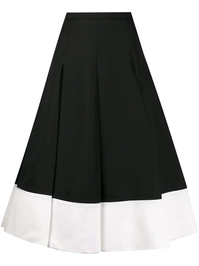 Rochas Contrast-hem Pleated Wool-twill Skirt In Black,white