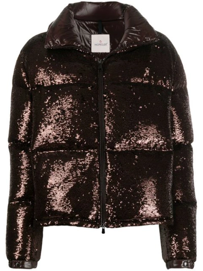 Moncler Rimac Sequin Quilted Down Puffer Jacket In Brown