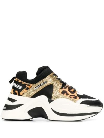 Naked Wolfe Track Sneaker In Glittery Leather With Animalier Inserts In Gold