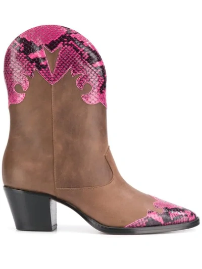 Paris Texas Cowboy Style Ankle Boots In Brown